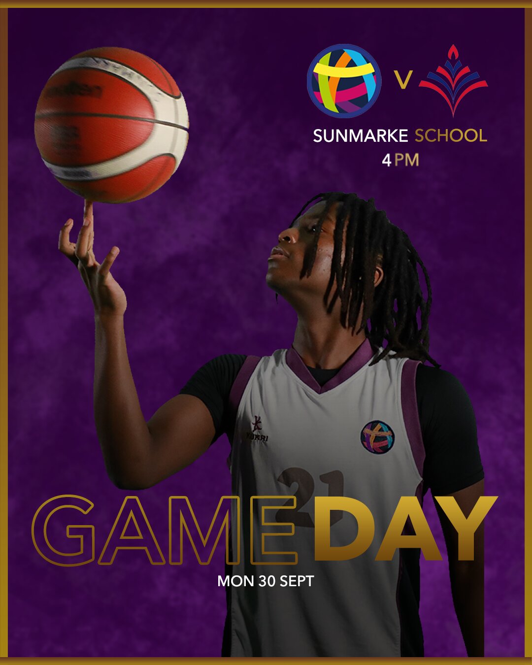 Gameday matchday graphic design — Sunmarke School basketball